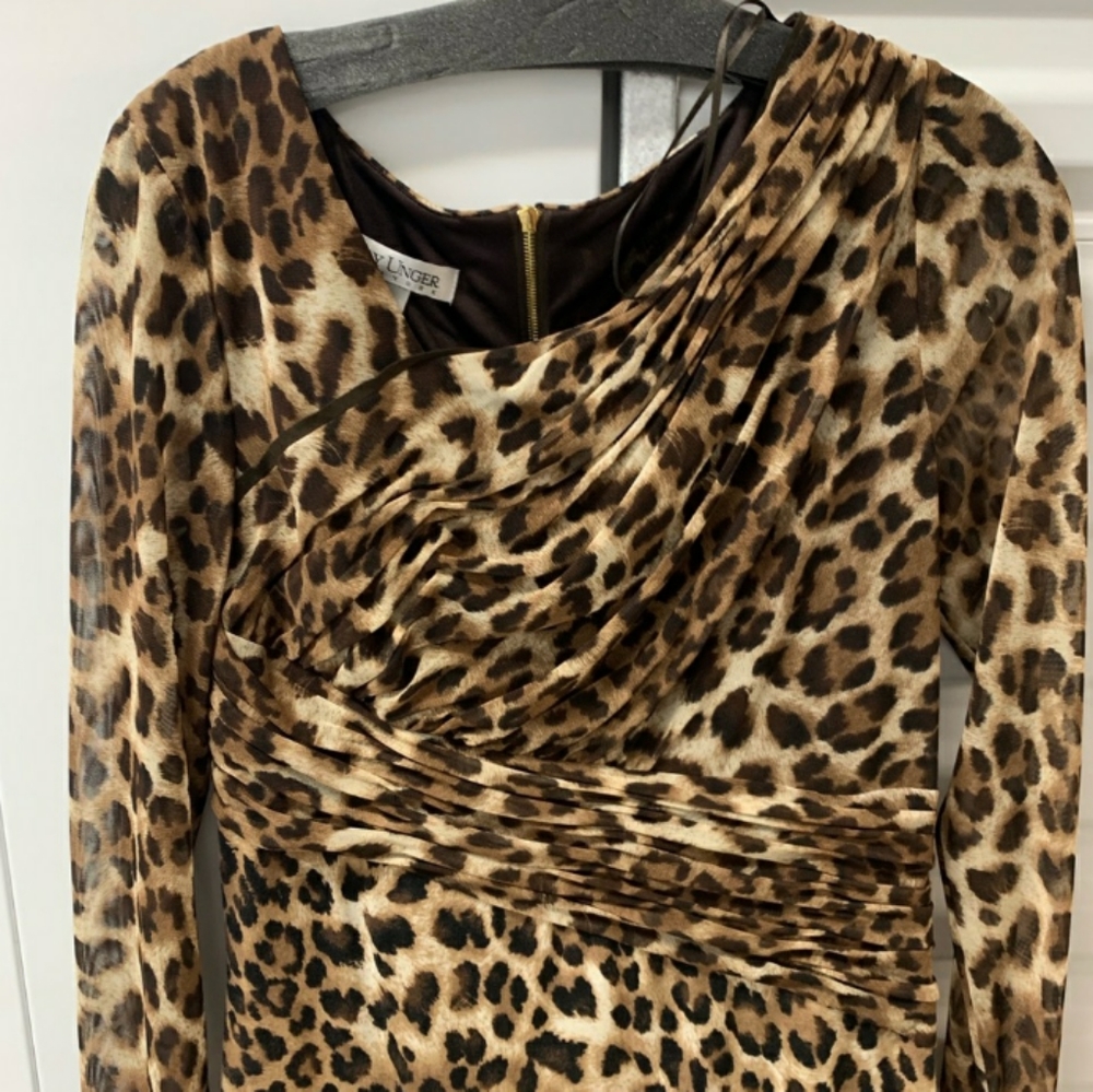Kay Unger Leopard Print mesh jersey dress.  NWT!